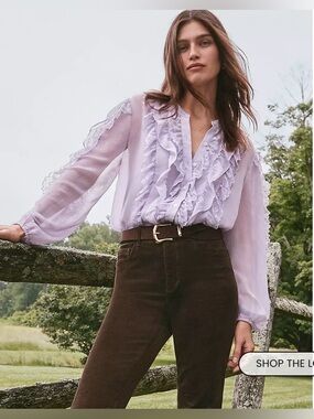 LOFT

Lace Ruffle Button-Front Blouse - Lavender